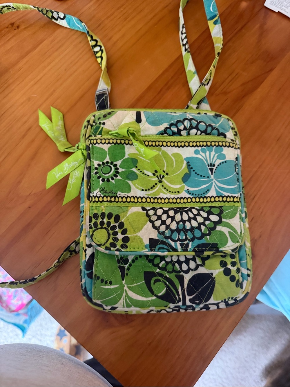 Vera Bradley Green and Aqua Floral Quilted Crossbody